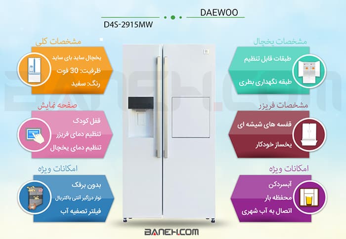 Daewoo D4S-2915MW خرید یخچال و فریزر ساید بای ساید دوو 