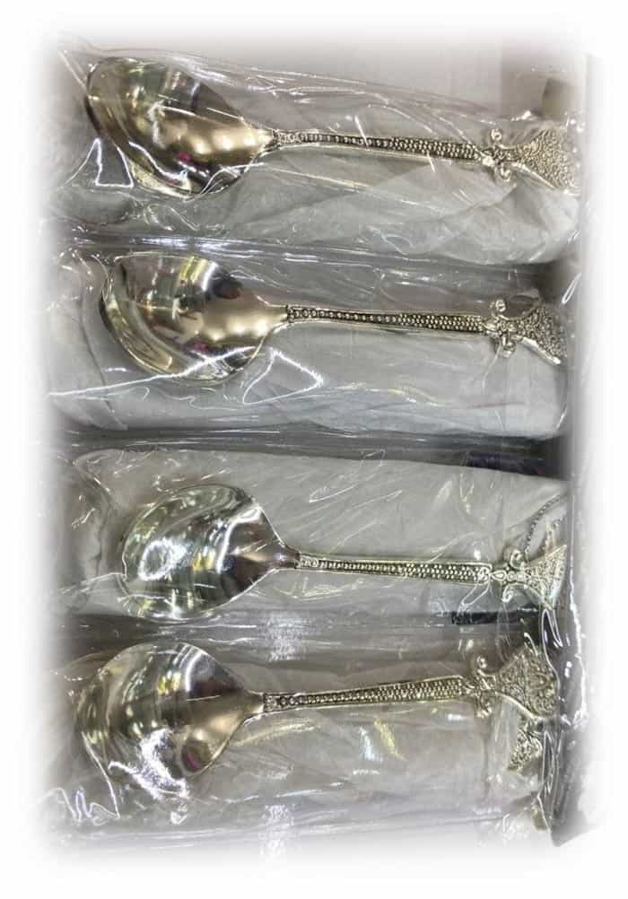 خرید سرویس قاشق طرح دار نقره ای Silver patterned spoon 