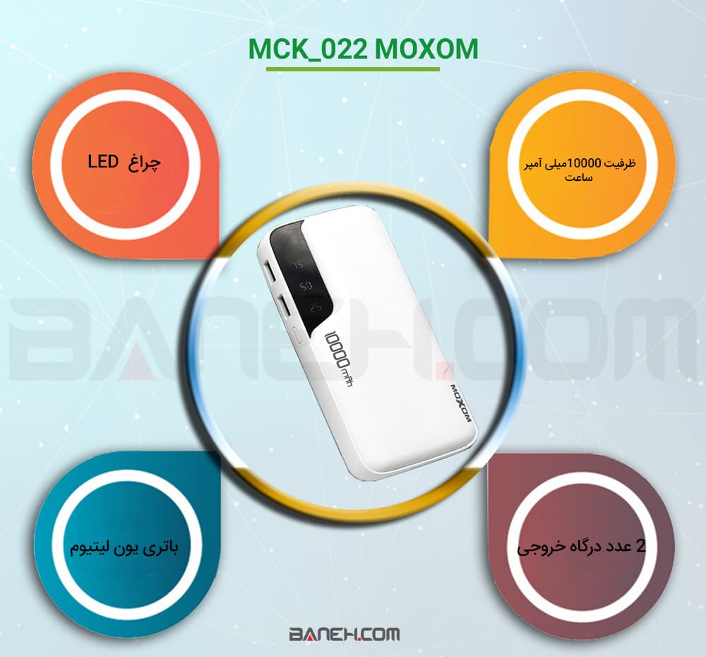 اینفوگرافی شارژر همراه  مدل mck_022 ظرفیت 10000 میلی آمپر  mck_022 Moxom  
